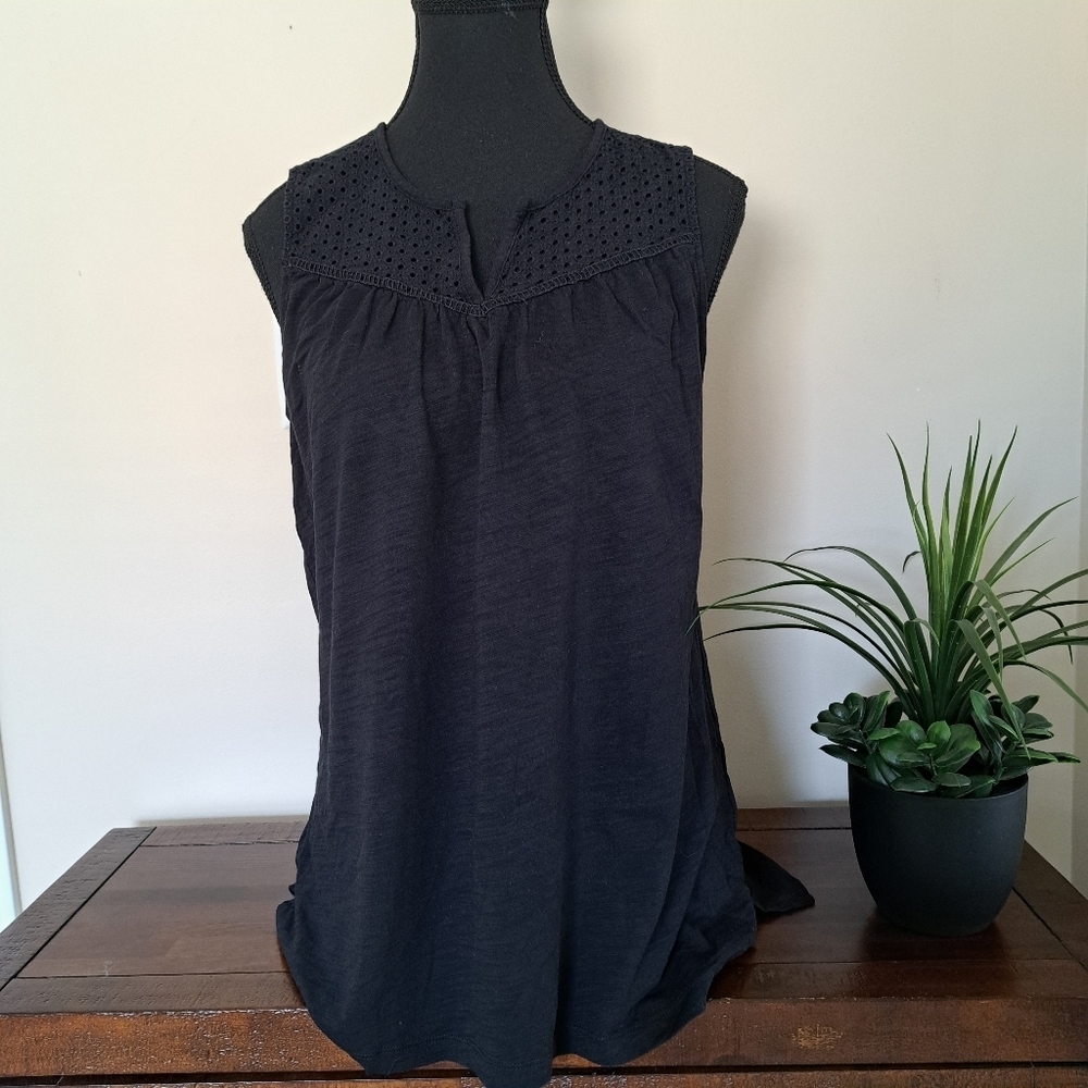 Bleu Gray Slub Knit Eyelet Top Black Medium Sleeveless Tank Lightweight Tee